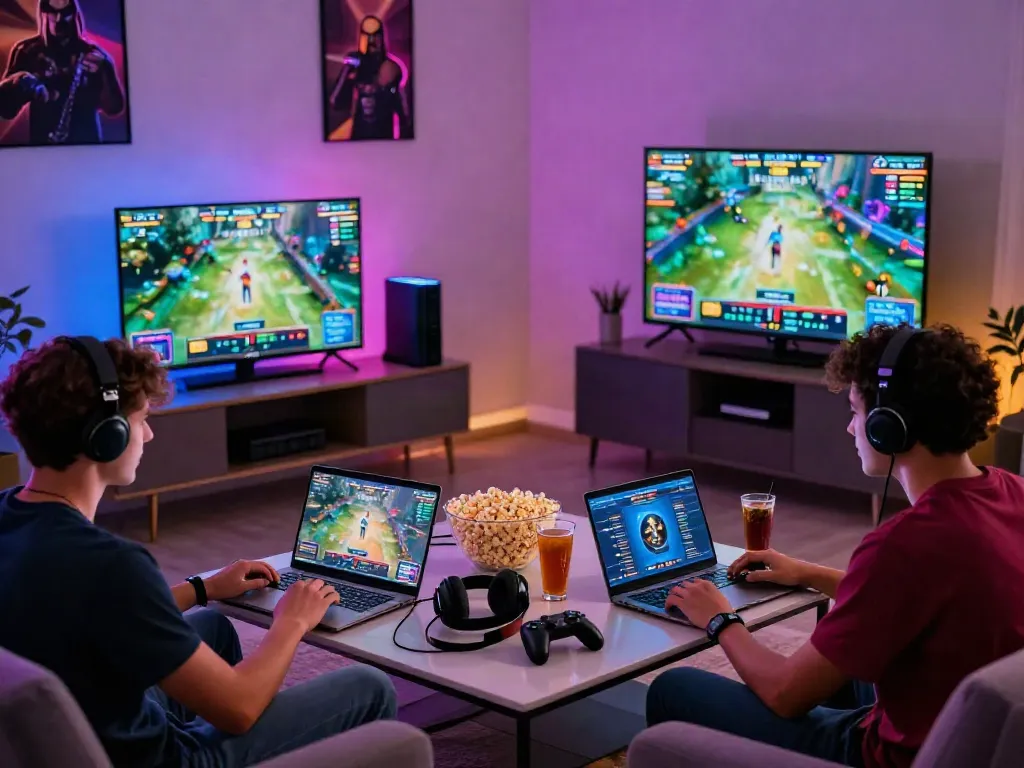 Exciting gaming scene at https://manclub1.jp.net/ with friends enjoying online betting and a vibrant atmosphere.