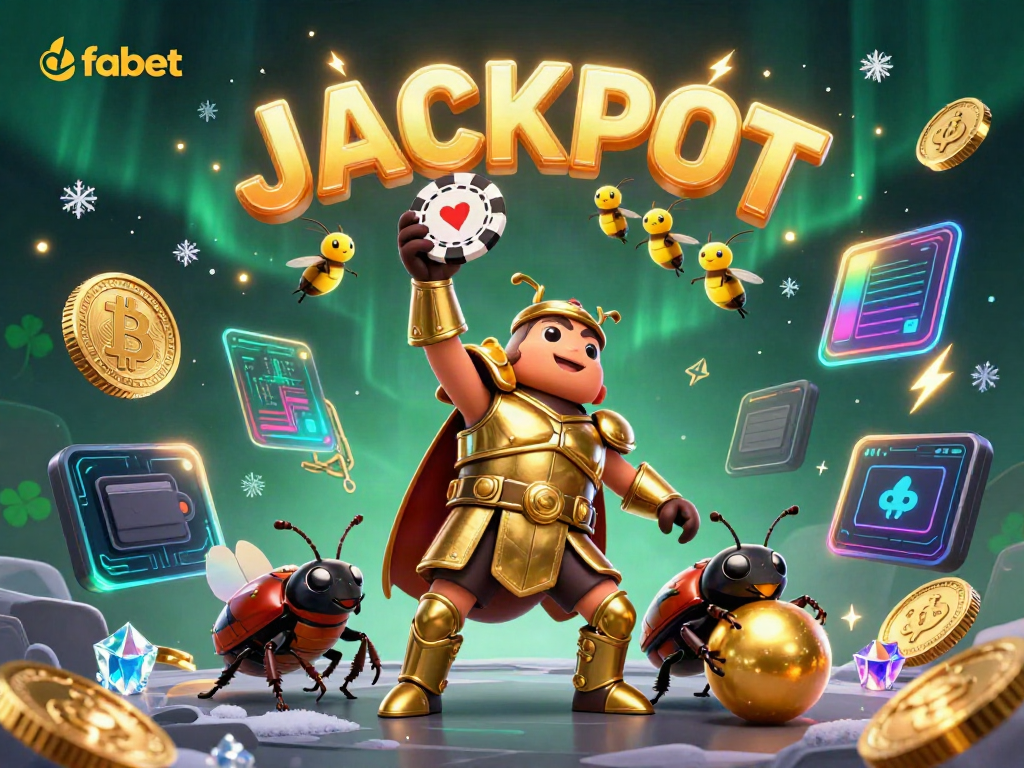 Experience the excitement of fabet with a victorious beetle character in a dynamic and vibrant casino scene.