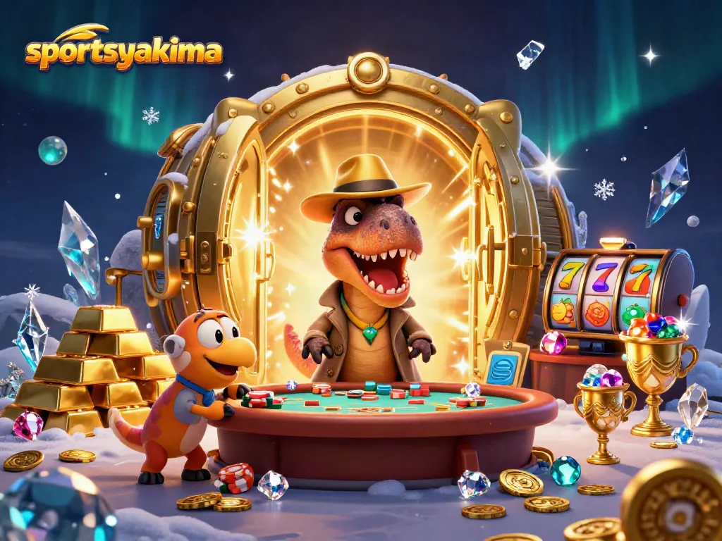 slots and blackjack action at sportsyakima casino illustration with vibrant colors