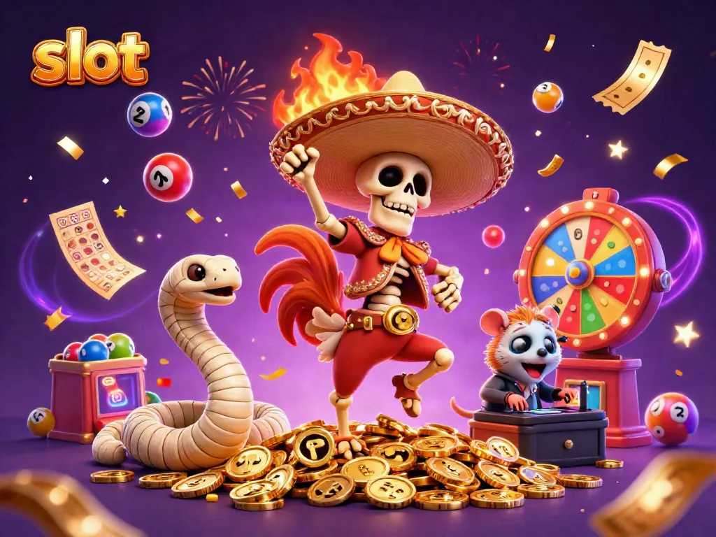 Experience thrilling slot action with dynamic characters celebrating jackpots amid colorful casino elements.