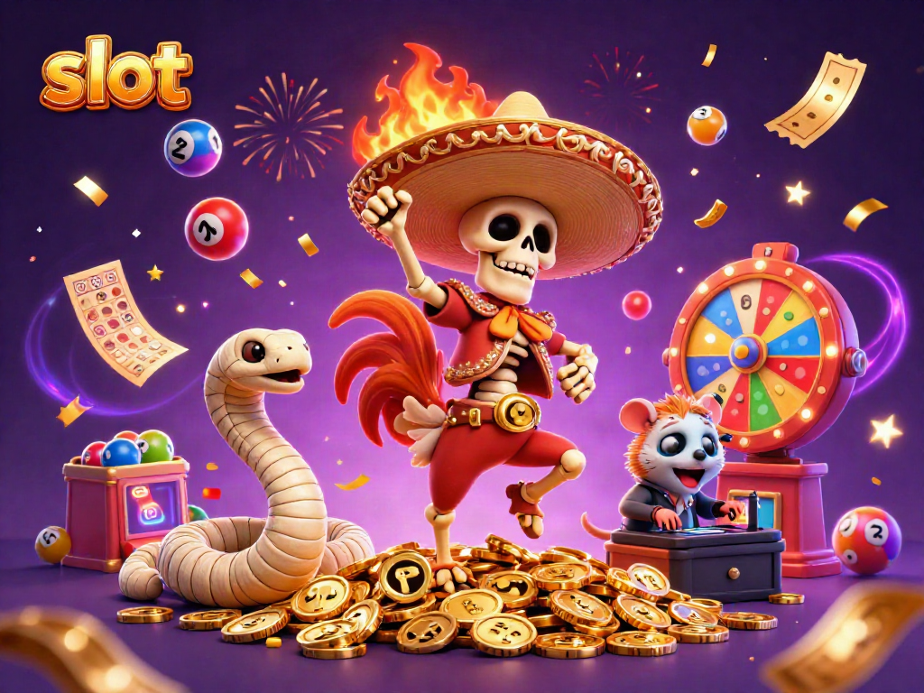 Experience thrilling slot action with dynamic characters celebrating jackpots amid colorful casino elements.