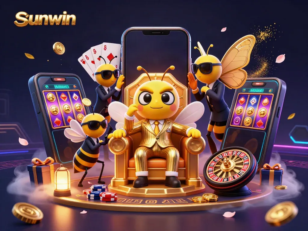 Experience the thrill of sunwin with a vibrant casino scene featuring a bumblebee mob boss and golden games.